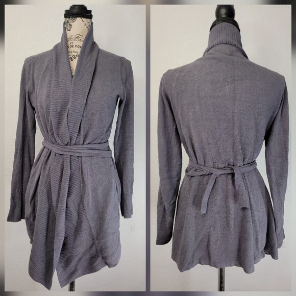 BAREFOOT DREAMS Cardigan Women's Sz XS BDWCU20698 Drape Belted Sweater Gray Blue - Picture 1 of 10